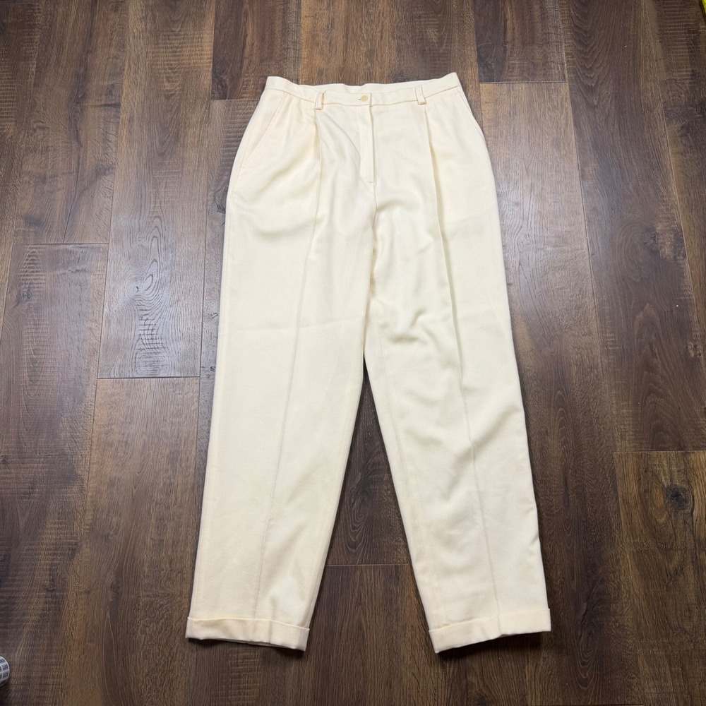 Vintage 90s Lauren Ralph Lauren Wool Trousoids Womens 14 Ivory Pleated Cuffed